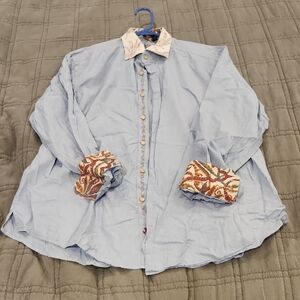Robert Graham Light Blue Shirt with Patterned Accent Cuffs Size XL!